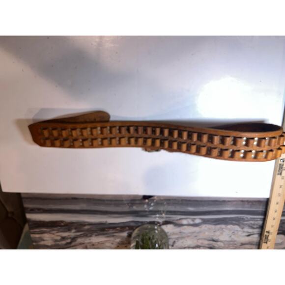 Vintage Tooled Leather Ammo Belt With Cartridge Loops Genuine Cowhide Western